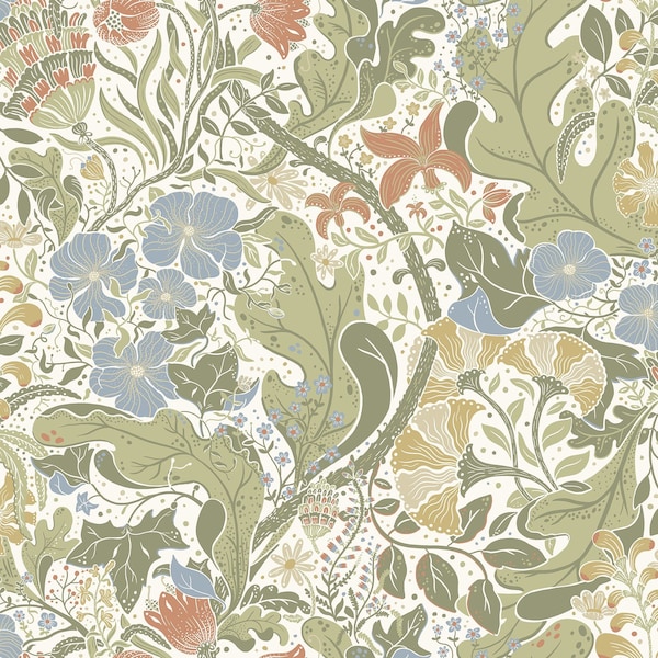 Manhattan Comfort Lisburn Elise Cream Nouveau Gardens 33 ft L X 209 in W Wallpaper BR4080-83101 - main